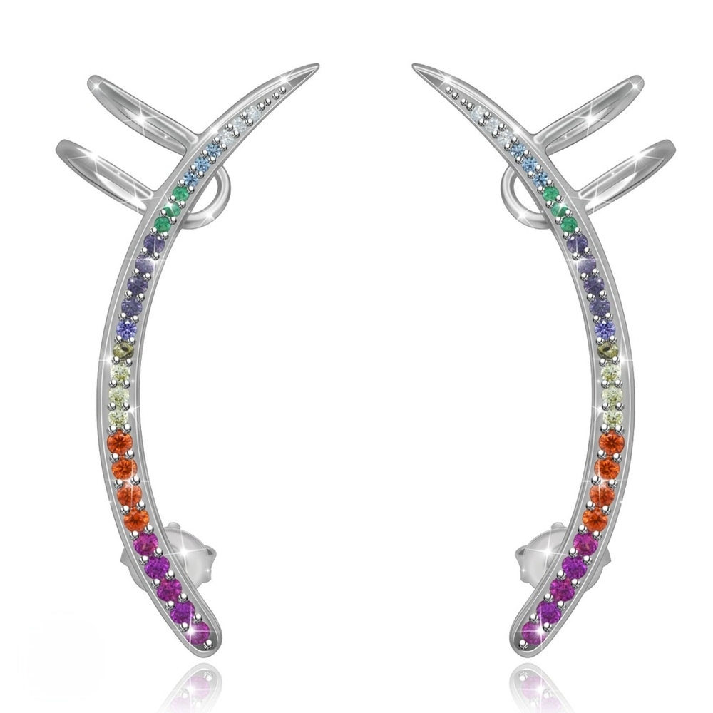 Silver Rainbow Earrings -Ear Cuff